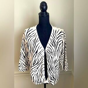 Liz Claiborne Liz & Co Zebra Cardigan Sweater Jacket Size L